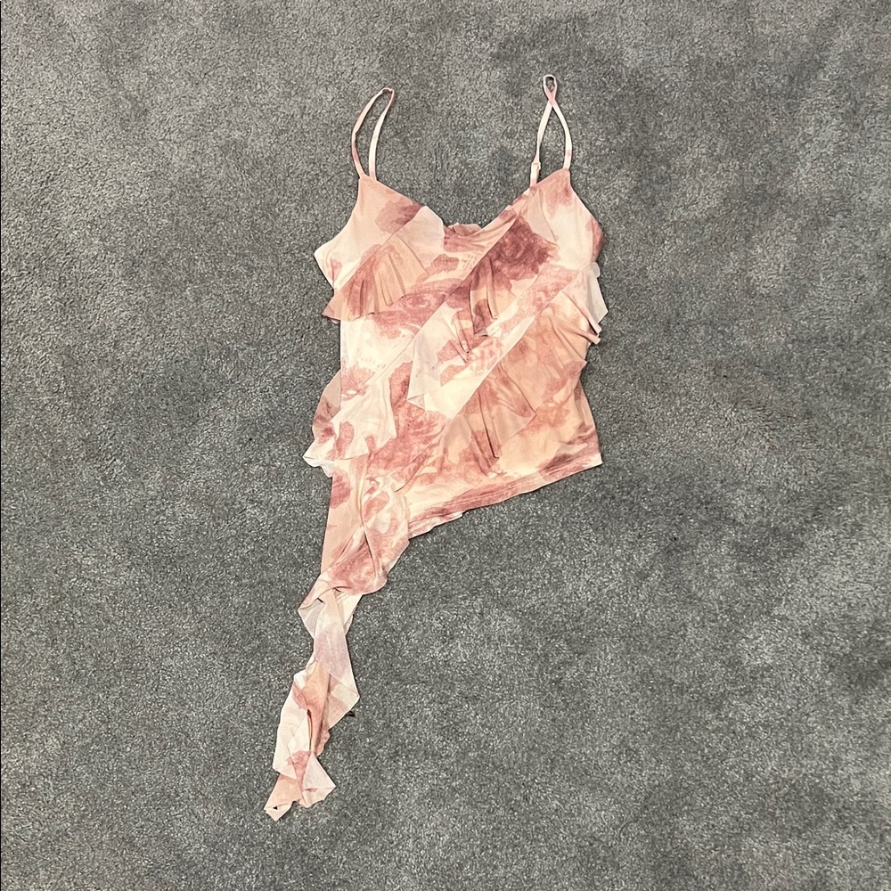 T.J.Maxx Pink Asymmetrical Ruffle Camisole